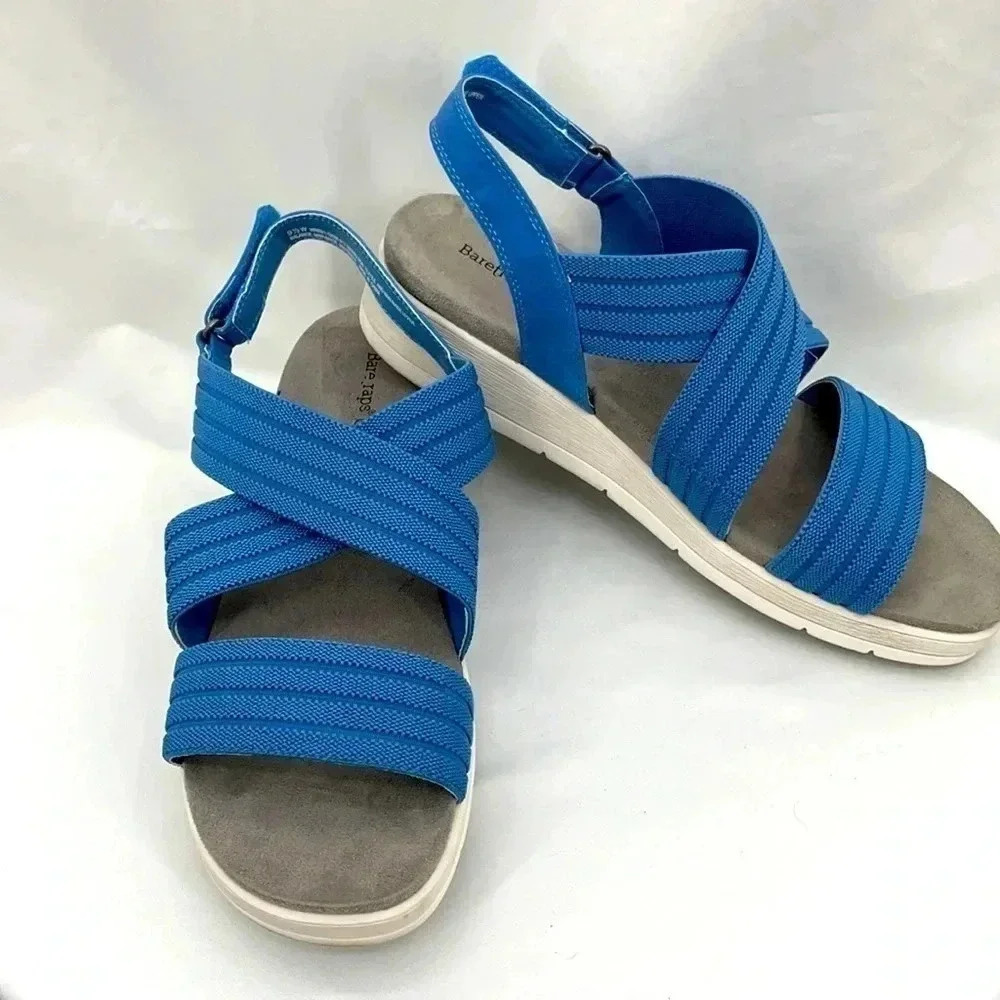 Baretraps Blue Strap Sandal 9.5W Women’s Velcro Heel 1.75”